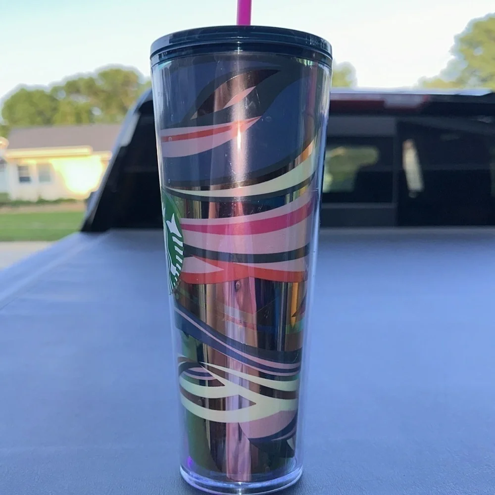 Starbucks 2021 Multi Color Swirl 24oz Cold Cup Tumbler Winter Holiday
